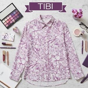 TIBI Purple Floral Button Down Shirt Large